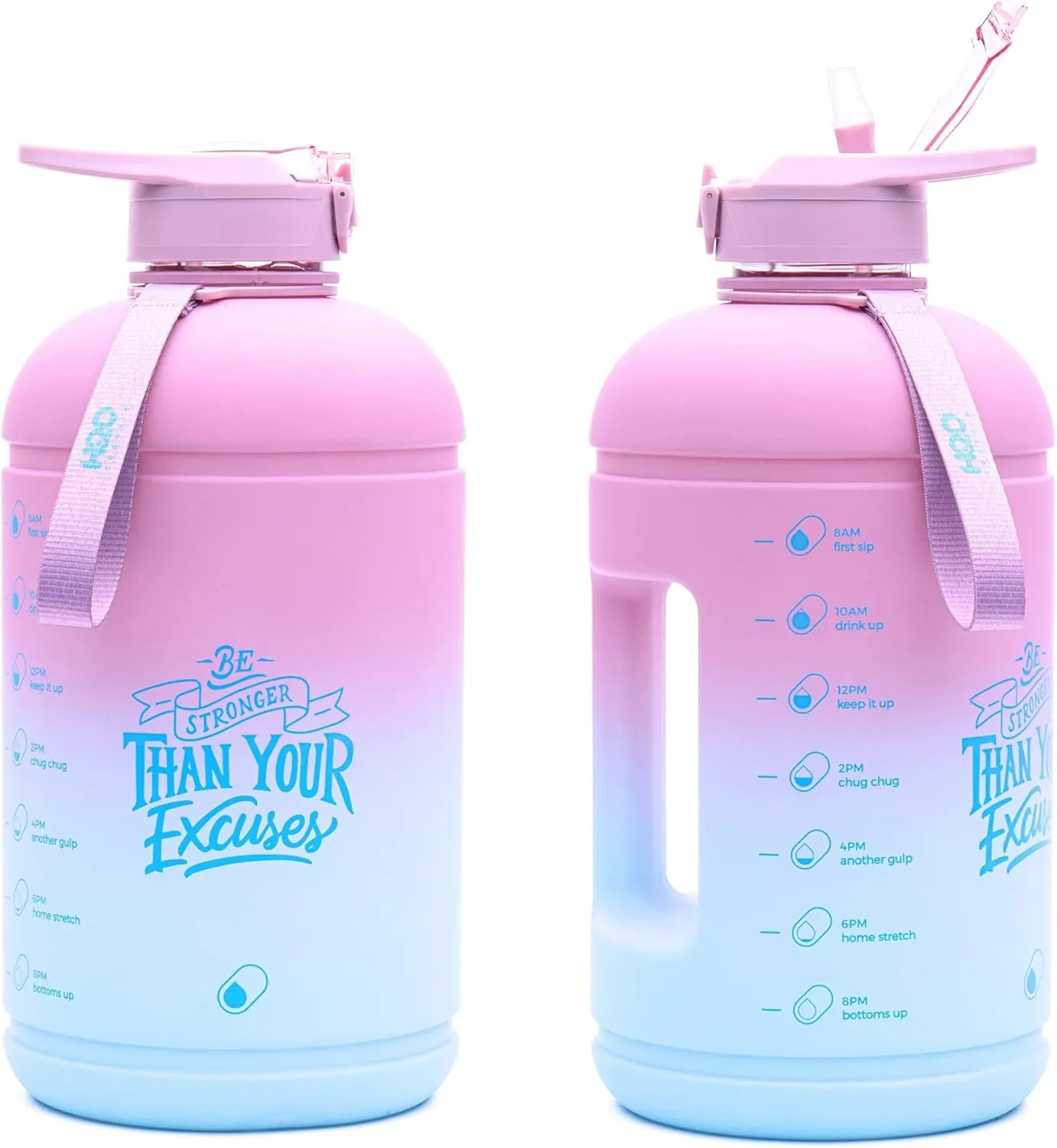 H2O Capsule INSPO Gallon Water Bottle with Time Marker and Straw Motivational Hydration Tracker Jug Big BPA-Free FoodSafe Leakproof Drinking Bottle with Handle & Strap, Rainy Ashville