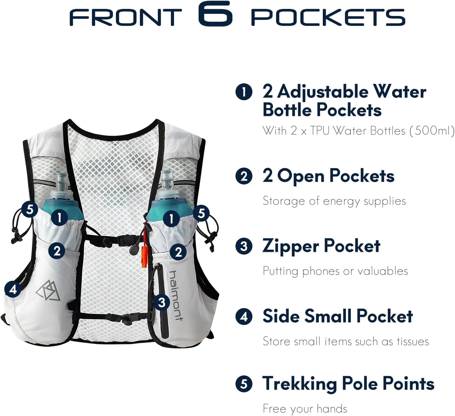 Haimont Running Hydration Vest with Water Bottles for Men Women, Lightweight 8L Hydrated Vest Pack for Trail Running, Hiking