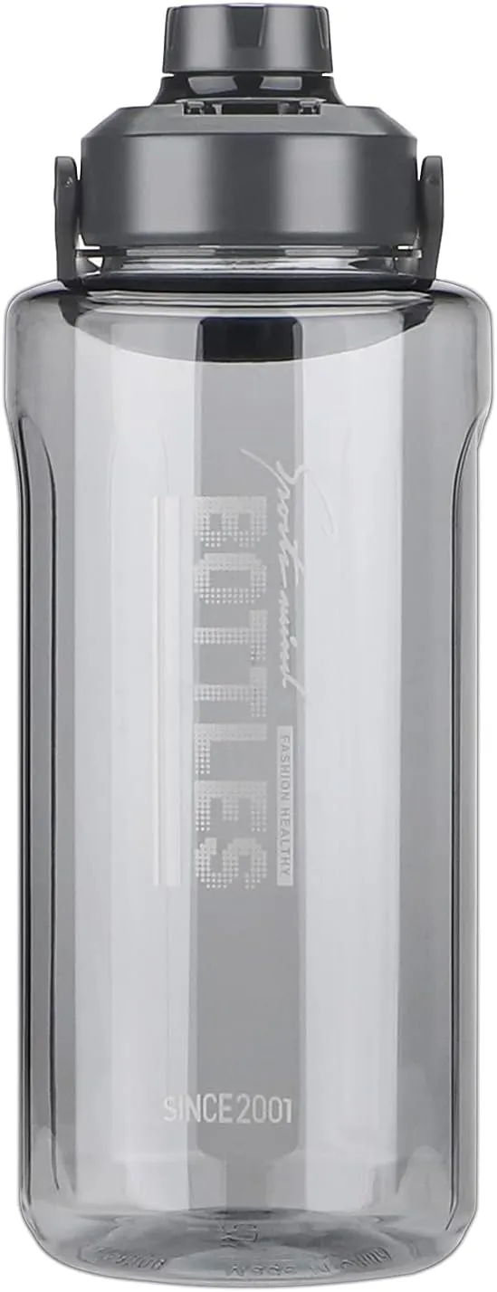 Half Gallon/64oz Water Bottle With Handle, Leak proof with removable strainer, BPA Free Fitness 2L Sports Water Jug, ensure You Drink Enough Water Daily for Gym and Outdoor Sports(Grey)
