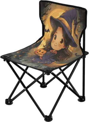 Halloween Flying Witch Portable Outdoor Folding Chair Anti-Slip Padded Oxford Cloth Stool Camping Chair Small for Beach Hiking Fishing Gardening Quad Camp Chair
