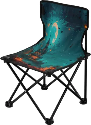 Halloween Flying Witch Portable Outdoor Folding Chair Anti-Slip Padded Oxford Cloth Stool Camping Chair Small for Beach Hiking Fishing Gardening Quad Camp Chair