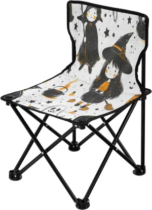 Halloween Flying Witch Portable Outdoor Folding Chair Anti-Slip Padded Oxford Cloth Stool Camping Chair Small for Beach Hiking Fishing Gardening Quad Camp Chair