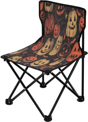 Halloween Pumpkin Spectre Face Portable Outdoor Folding Chair Anti-Slip Padded Oxford Cloth Stool Camping Chair Small for Beach Hiking Fishing Gardening Quad Camp Chair