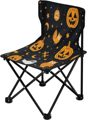 Halloween Pumpkin Spectre Face Portable Outdoor Folding Chair Anti-Slip Padded Oxford Cloth Stool Camping Chair Small for Beach Hiking Fishing Gardening Quad Camp Chair