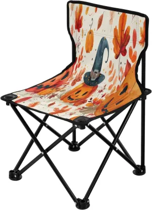 Halloween Pumpkin Spectre Face Portable Outdoor Folding Chair Anti-Slip Padded Oxford Cloth Stool Camping Chair Small for Beach Hiking Fishing Gardening Quad Camp Chair