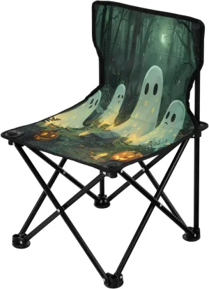 Halloween White Cute Spectre Portable Outdoor Folding Chair Anti-Slip Padded Oxford Cloth Stool Camping Chair Small for Beach Hiking Fishing Gardening Quad Camp Chair