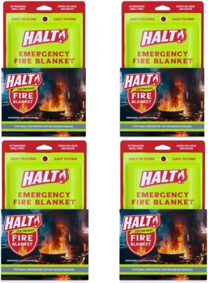 HALT! Emergency Fire Blanket - Rapid Fire Suppression for Home, Kitchen, Car & Camping |Lightweight, No Mess, Safe for Grease & Electrical Fires | Reusable & Never Expires (4-Pack)