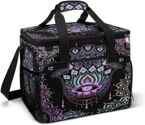 Hamsa Hand of Fatima Mandala Cooler Bag, Collapsible Soft Sided Cooler, Large Leakproof Camping Cooler, Portable Travel Cooler for Camping, Road Trips