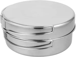 HANABASS 4-Piece Stainless Steel Camping Cookware Set Multipurpose Pot Pan Compact Outdoor Cooking Set