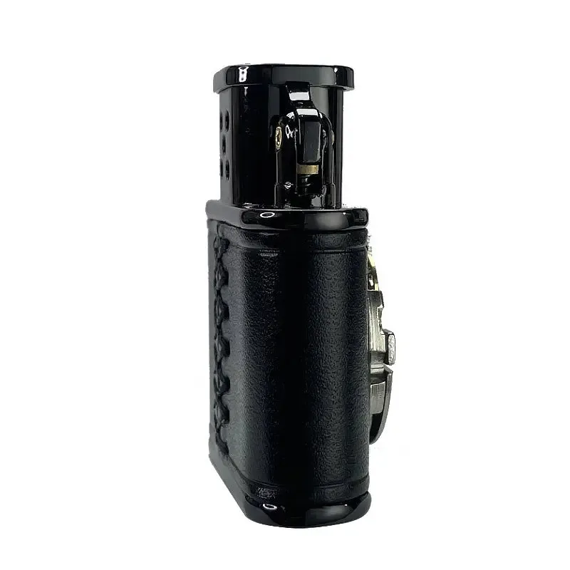 Handmade Cowhide Lighter -  Inlaid Mechanical Movement - Black