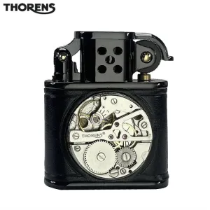 Handmade Cowhide Lighter -  Inlaid Mechanical Movement - Black