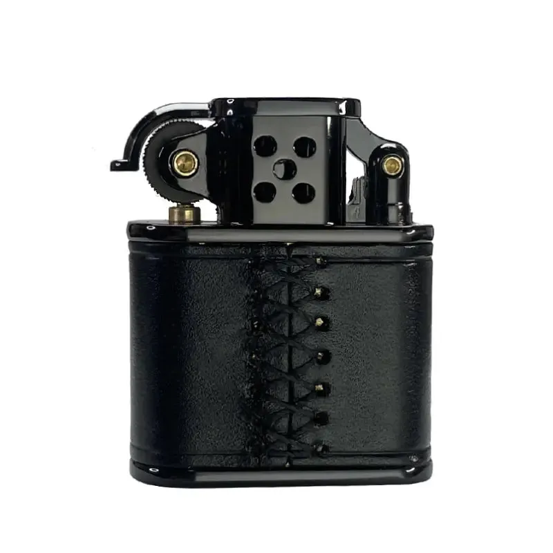 Handmade Cowhide Lighter -  Inlaid Mechanical Movement - Black