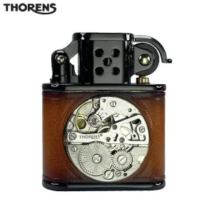 Handmade Cowhide Lighter - Inlaid Mechanical Movement - Brown And Black Color