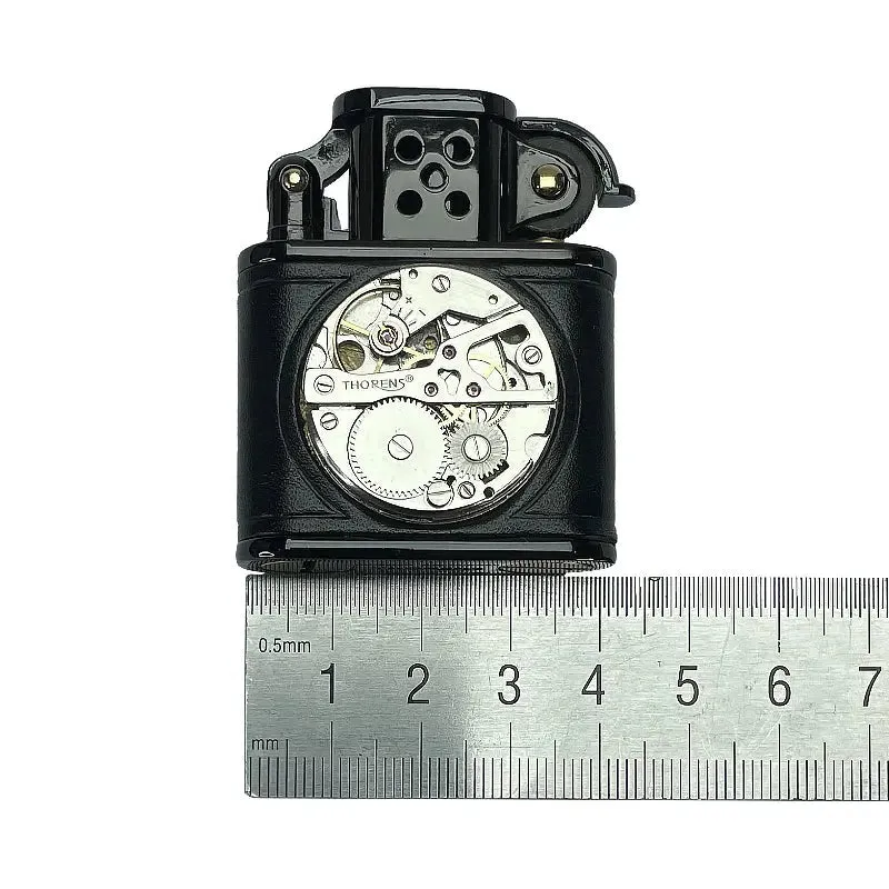 Handmade Cowhide Lighter - Inlaid Mechanical Movement - Brown And Black Color