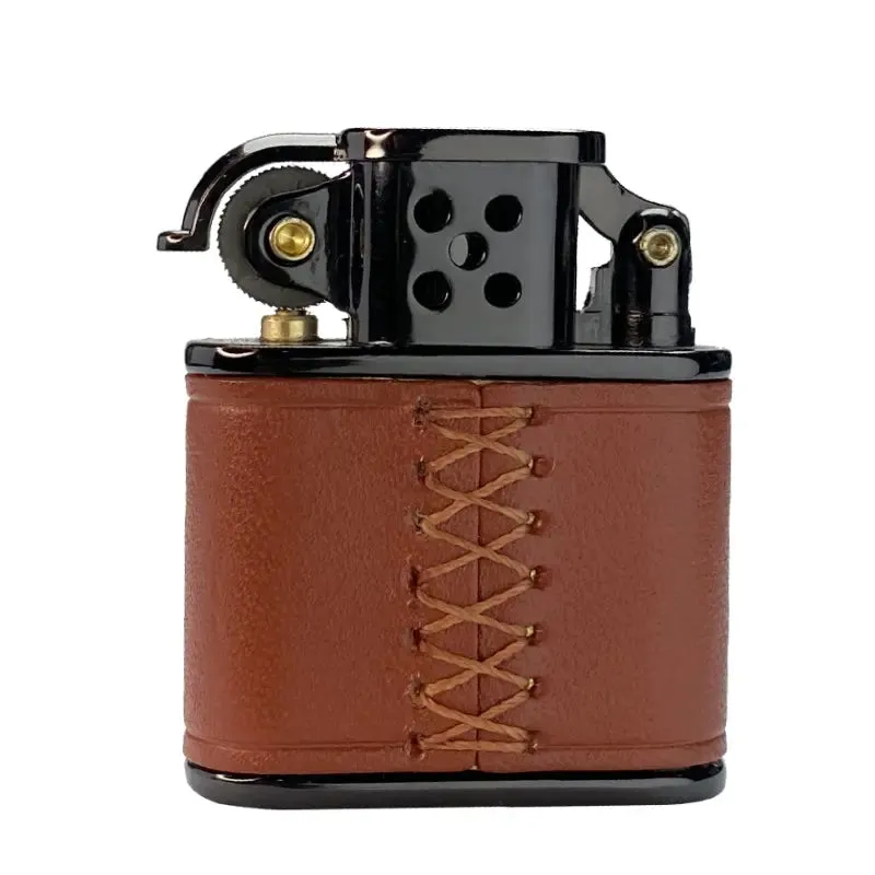 Handmade Cowhide Lighter - Inlaid Mechanical Movement - Brown