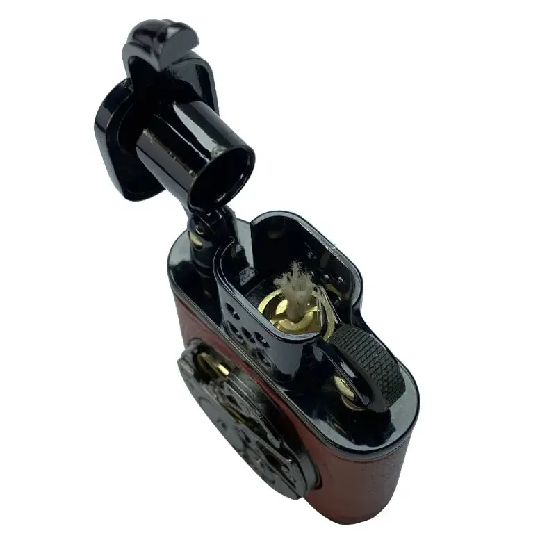 Handmade Cowhide Lighter - Inlaid Mechanical Movement - Brown