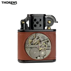 Handmade Cowhide Lighter - Inlaid Mechanical Movement - Brown