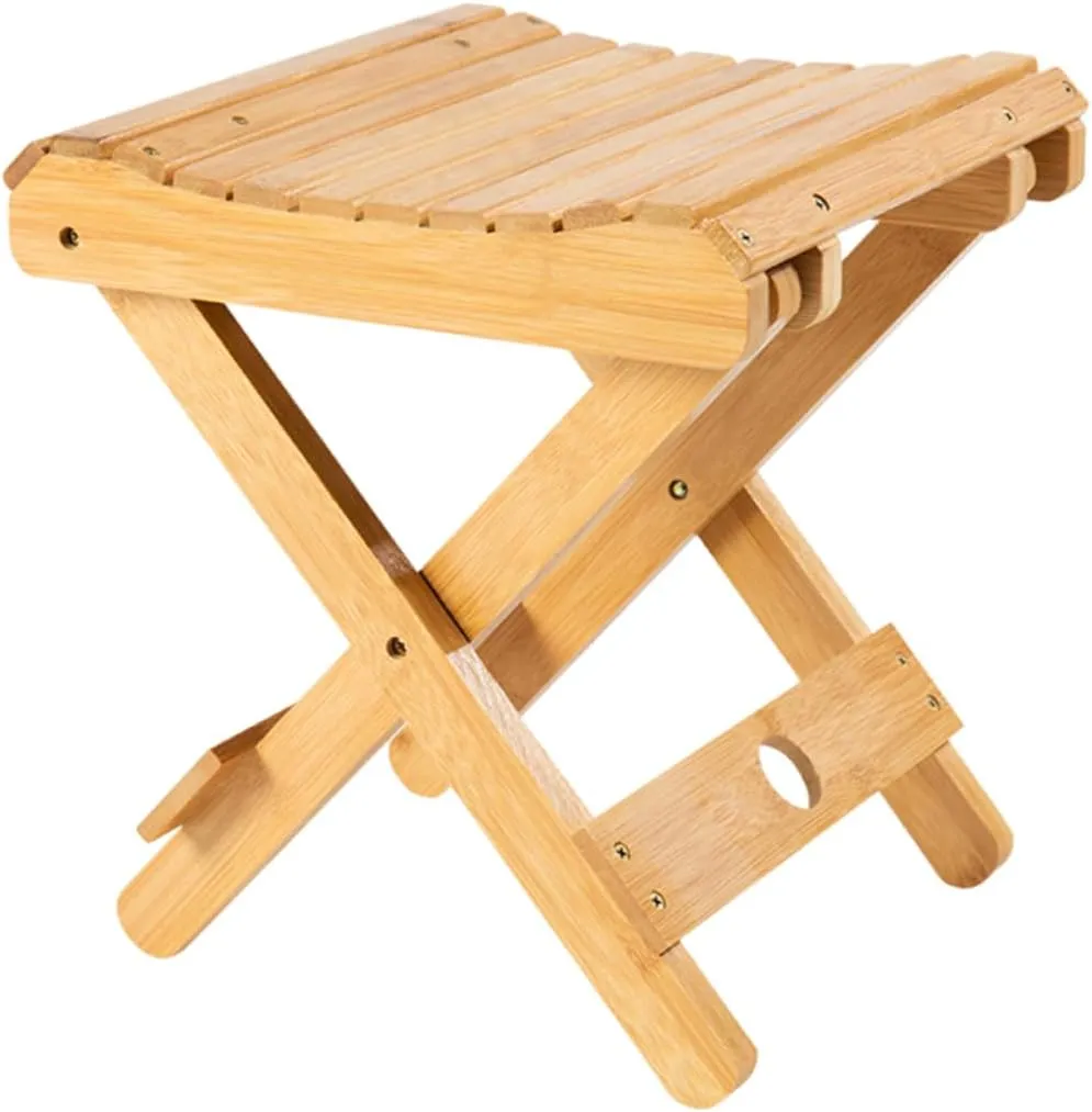 Handmade Wooden Stool Portable Folding Camping Stool Comfortable for Outdoor Home and Garden