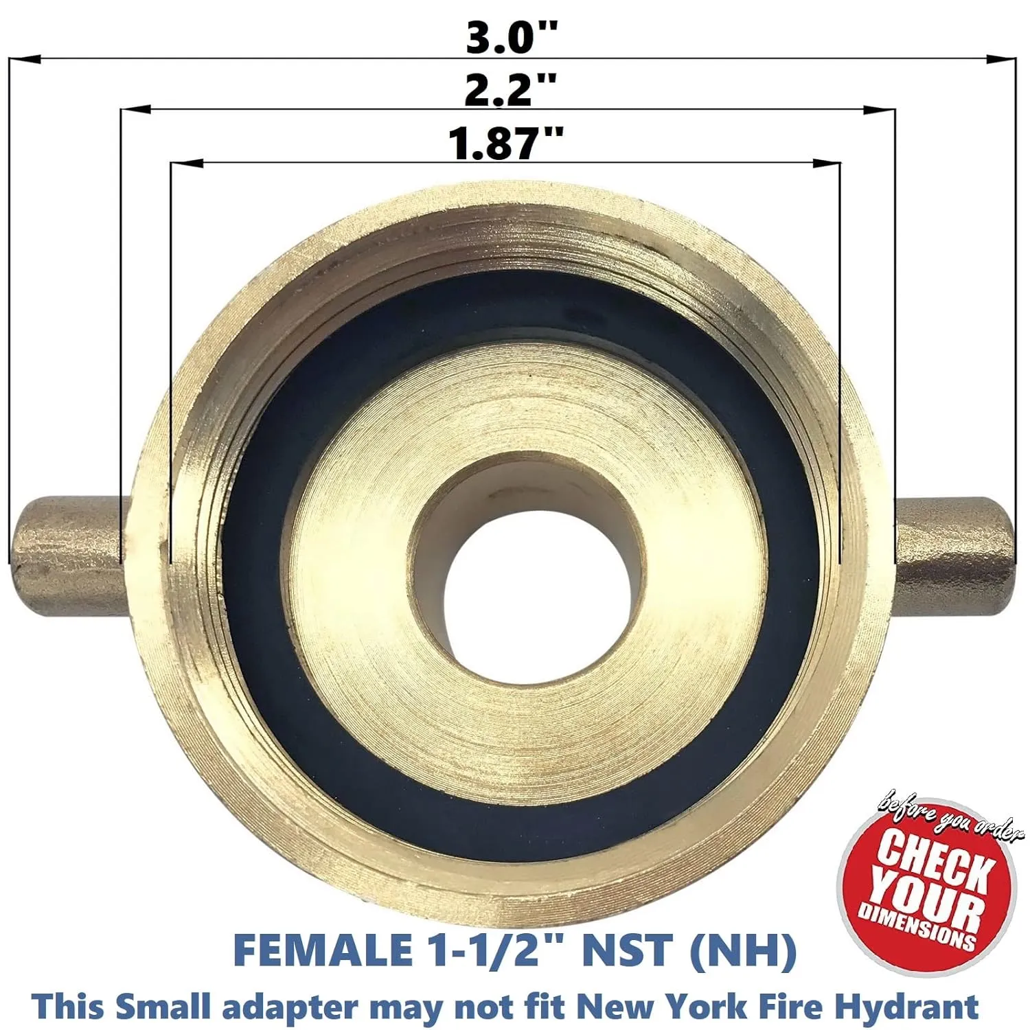 Happy Tree 1-1/2" NST (NH) Female x 3/4" GHT Male Brass Fire Hydrant Adapter With Pin Lug - Fire Equipment Hydrant to Garden Hose Adapter