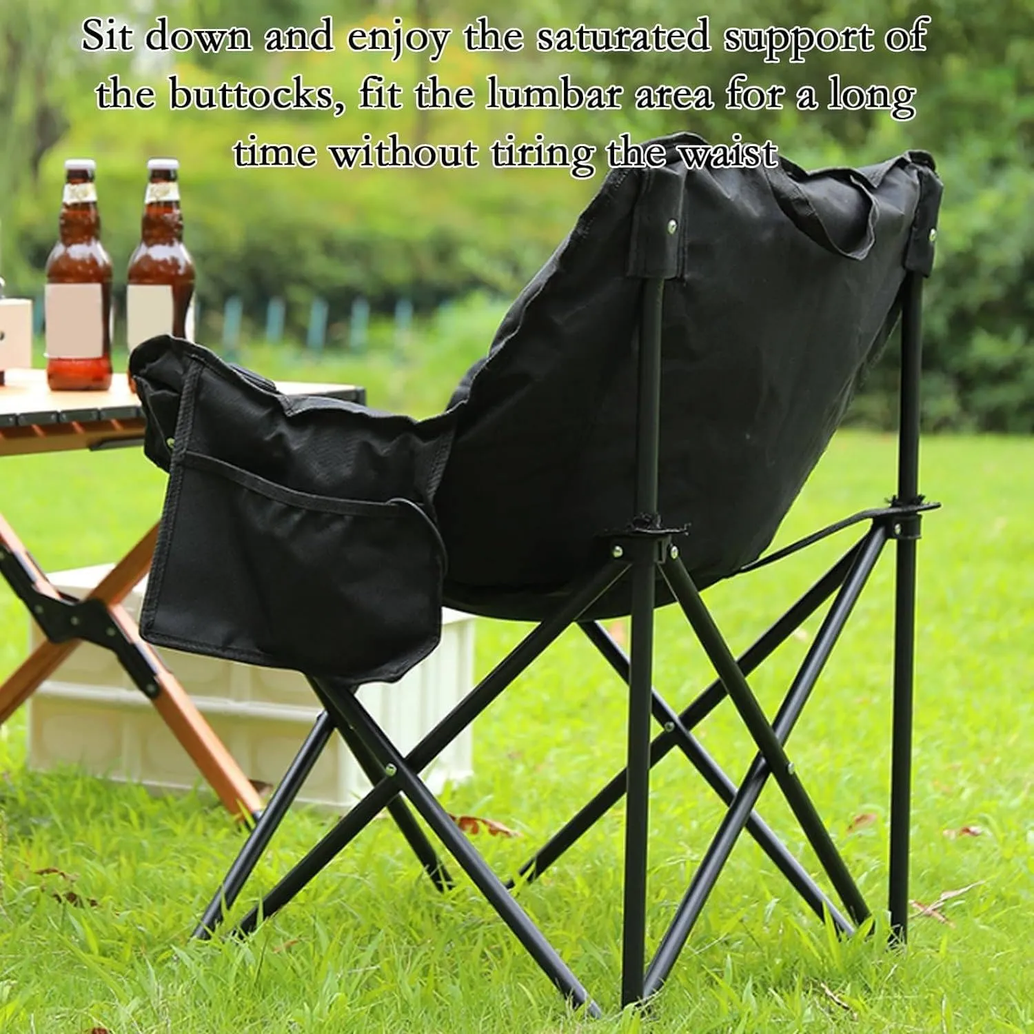 Heated Camping Chairs for Adults, Portable Heated Cushion Folding Chair with 3 Heat Levels, Padded Camping Chair Supports 420lbs, Portable Folding Heated Outdoor Chair for Camping,Black-66x43x43cm