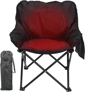 Heated Camping Chairs for Adults, Portable Heated Cushion Folding Chair with 3 Heat Levels, Padded Camping Chair Supports 420lbs, Portable Folding Heated Outdoor Chair for Camping,Black-66x43x43cm