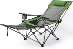 Heavy Duty Folding Oversize Padded Hard Armrest Camping Chair for Adults with Cup Bag and Storage Bag for Outdoor Sports Fishing Lawn,Green mesh