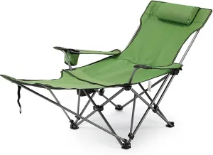 Heavy Duty Folding Oversize Padded Hard Armrest Camping Chair for Adults with Cup Bag and Storage Bag for Outdoor Sports Fishing Lawn,Green