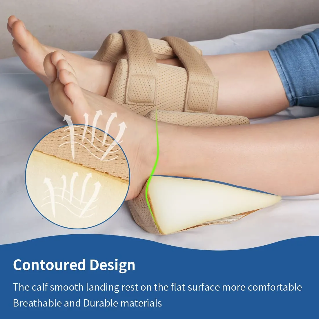 Heel Protectors for Bed Sores, Foot Cushion with High Resilience Foam for Bedridden,Pressure Ulcer Cushion for Bedsore Relief (Khaki 1 pc)