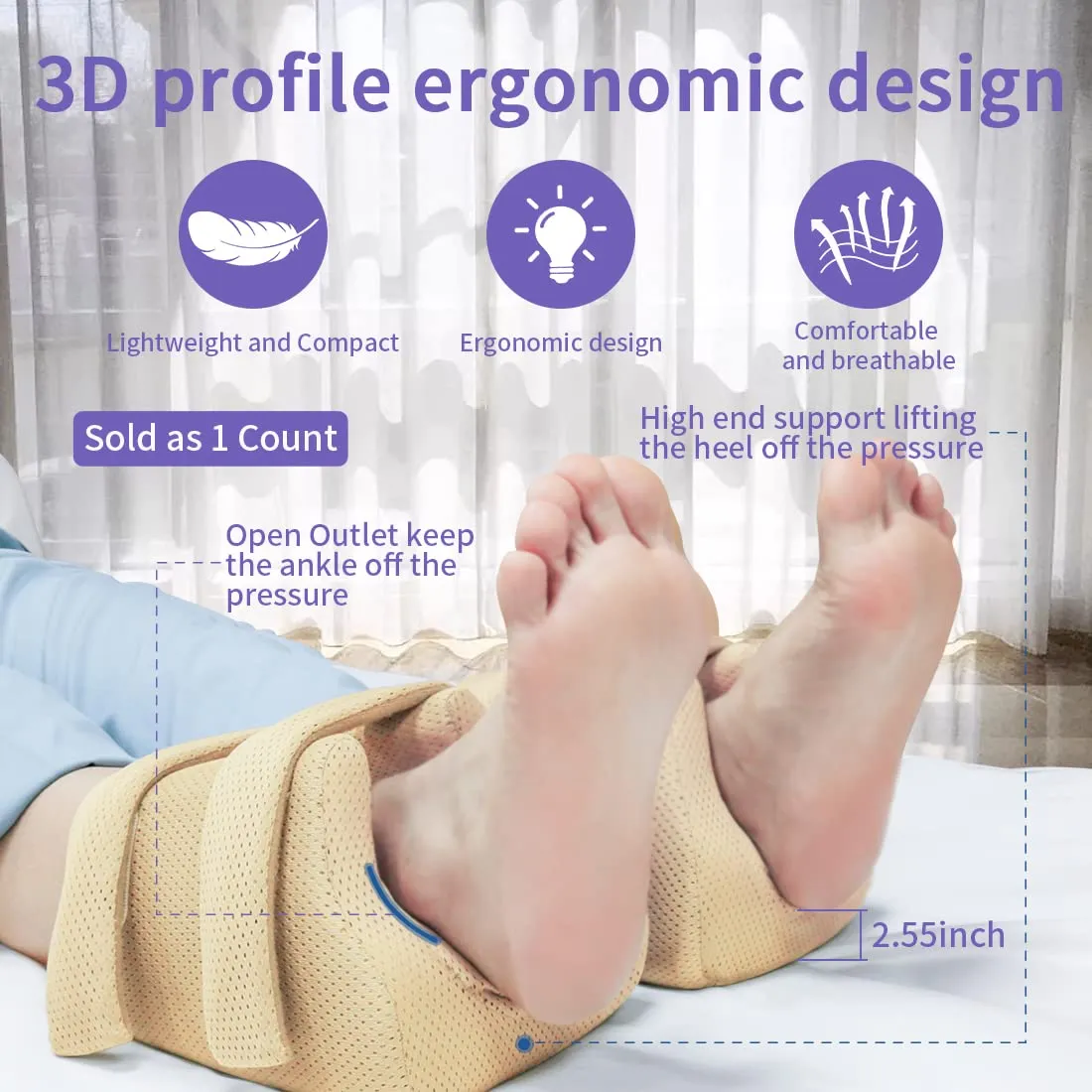 Heel Protectors for Bed Sores, Foot Cushion with High Resilience Foam for Bedridden,Pressure Ulcer Cushion for Bedsore Relief (Khaki 1 pc)
