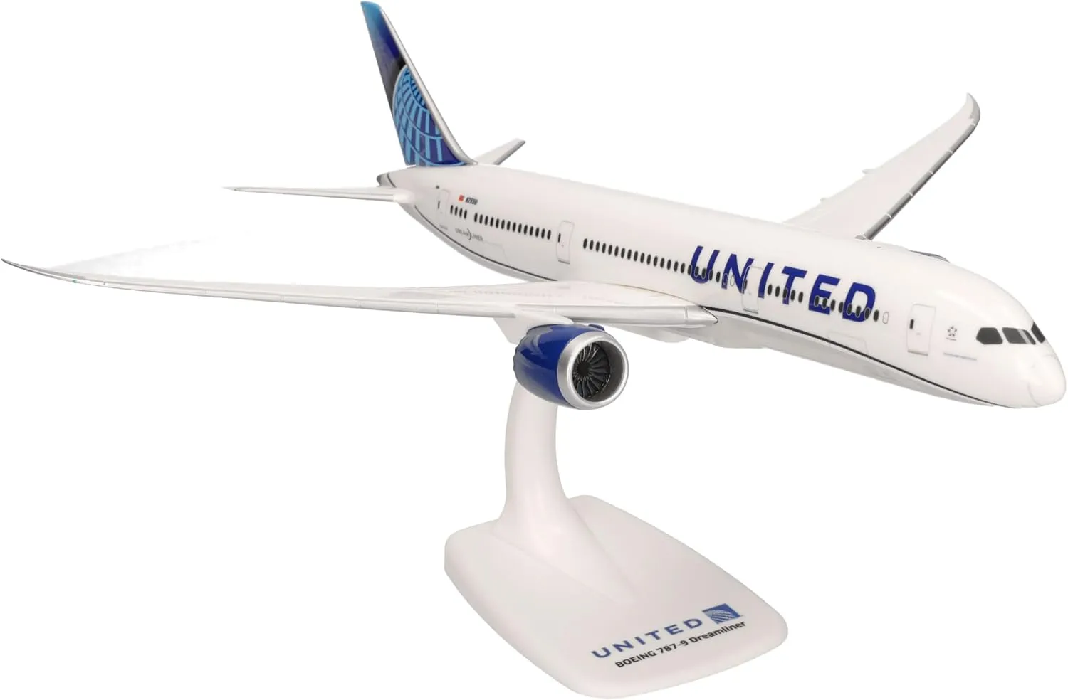 Herpa Snap-fit Airplane Model United Airlines Boeing 787-9 Dreamliner on Scale of 1:200, Plastic Miniature with pedastal, Model Building, Collectors Edition