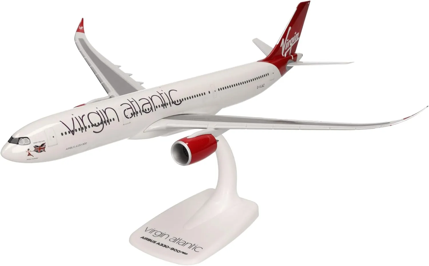 Herpa Snap-Fit Model Airplane Airbus A330-900neo Virgin Atlantic G-VJAZ 'Billie Holiday', Airplane, Miniature in Scale 1:200, Collector's Item, Model with Stand, Plastic