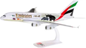 Herpa Snap-Fit Model Airplane Airbus A380 Emirates United for Wildlife No.2, Airplane, Miniature in Scale 1:250, Collector's Item, Model with Stand, Plastic