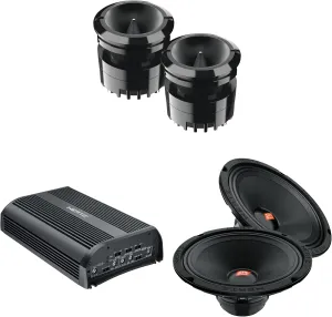 Hertz SP 4.900 D-Class 4 Channel Amplifier with 1 Pair of SV-200-NEO 8 in. (200mm) SPL 4-Ohm Midrange Speakers and 1 Pair of ST-25A-NEO 1" High Efficiency Compression Tweeters