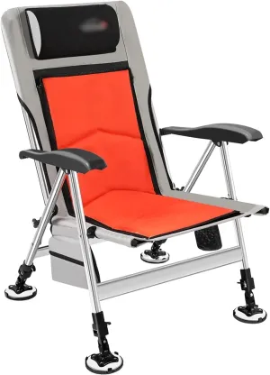 High Back Chair Office Recliner Fishing Chaise Lounge Chair with Pillow Foldable Backrest Adjustable Legs for Camping Beach Chairs Support 400 lbs Camping Chair