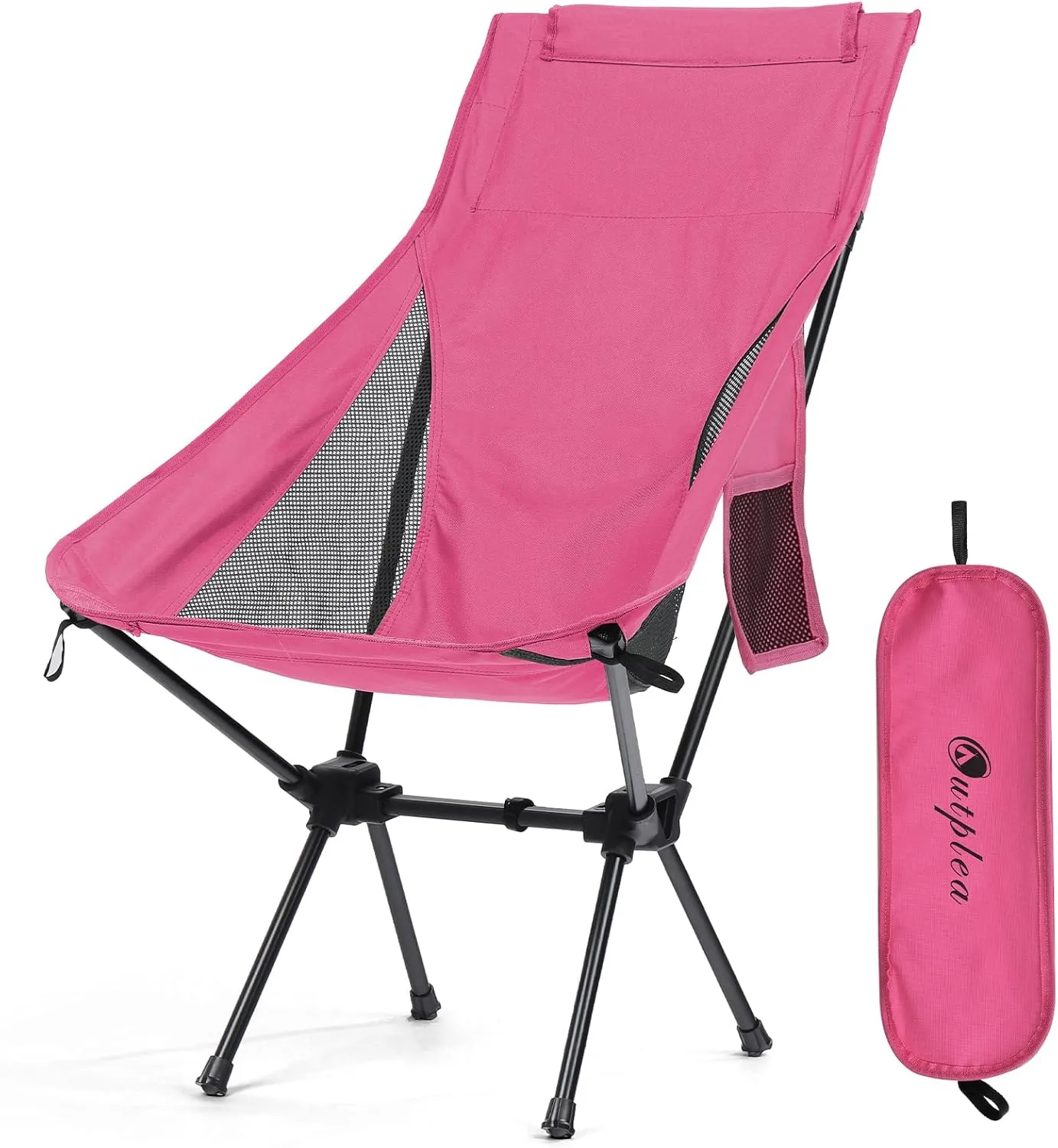 High Back Portable Camping Chair Easy to Assemble, Folding Sports Chairs for Adults Support 265lbs, Outdoor Lawn Chairs, Compact Backpack Chair for Camp Picnic, Pink