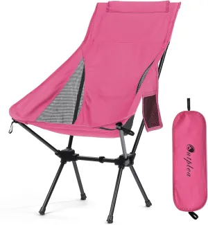 High Back Portable Camping Chair Easy to Assemble, Folding Sports Chairs for Adults Support 265lbs, Outdoor Lawn Chairs, Compact Backpack Chair for Camp Picnic, Pink