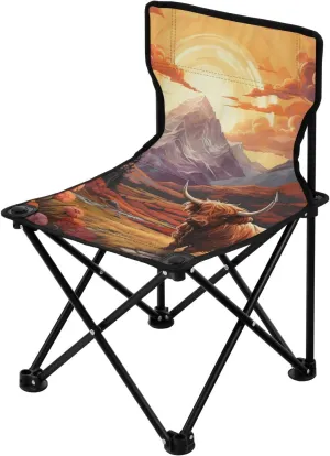 Highland Cattle Portable Outdoor Folding Chair Anti-Slip Padded Oxford Cloth Stool Camping Chair Small for Beach Hiking Fishing Gardening Quad Camp Chair