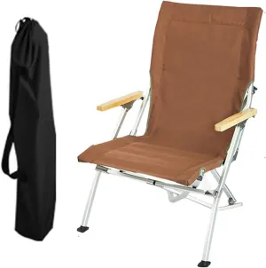 Hight Back Foldable Camping Chair Portable Outdoor Folding Chairs with Armrest and Storage Bag,Casual Beach Chair Reclining for Hiking Fishing, Gray, Coffee
