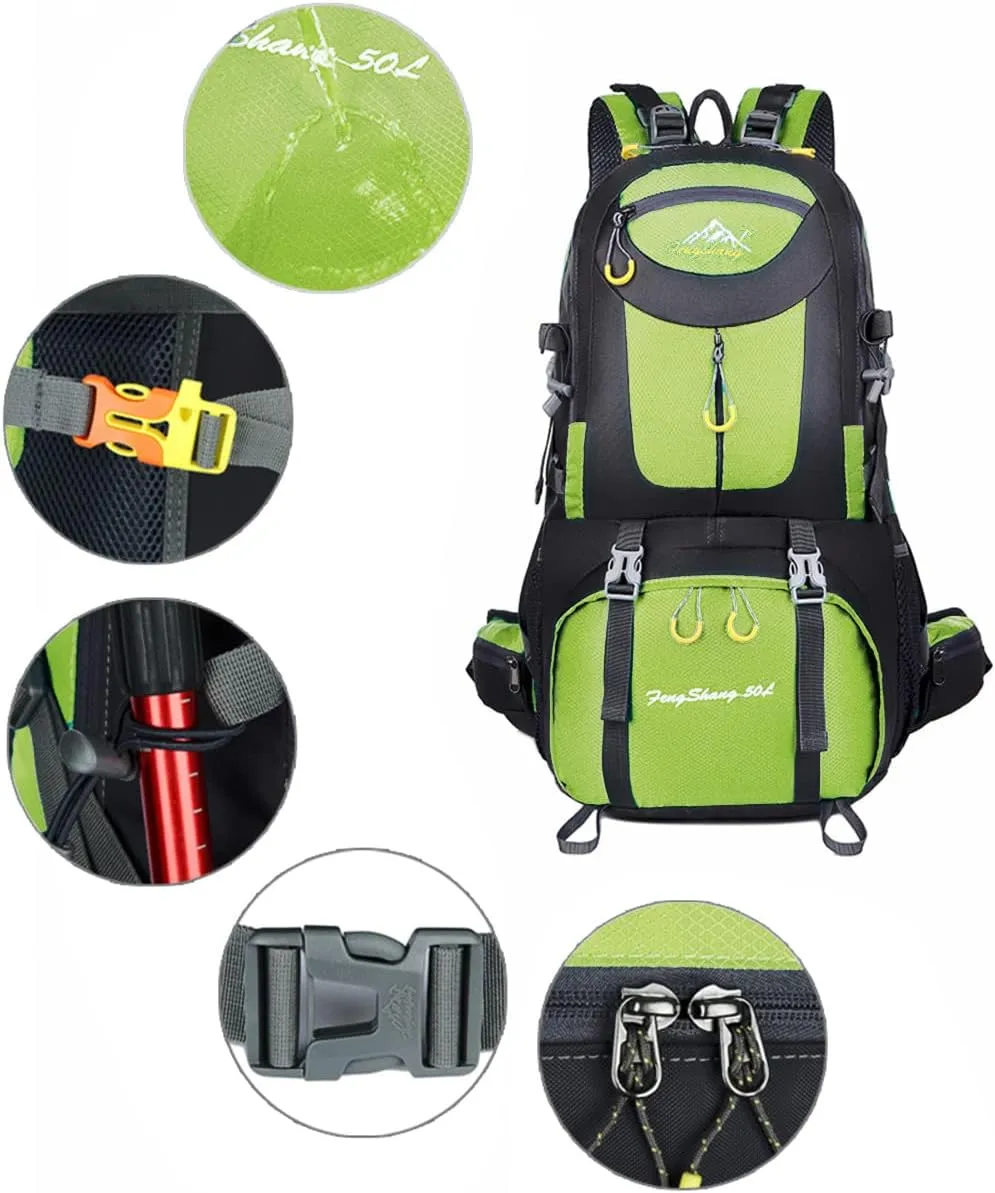 Hiking Backpack 50L Climbing Camping Backpack Large Rucksack for Trekking Travel Outdoor Sport(Green)