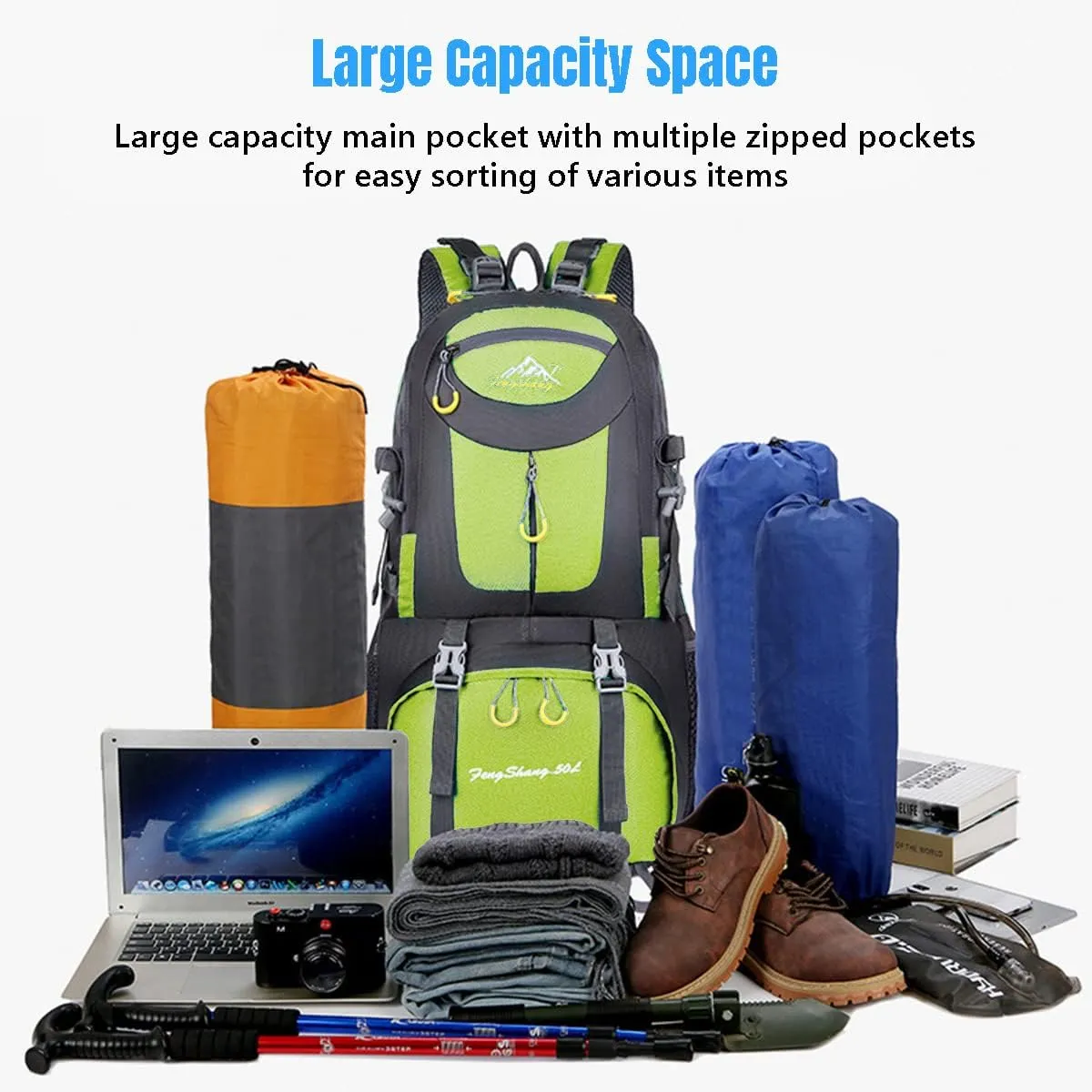Hiking Backpack 50L Climbing Camping Backpack Large Rucksack for Trekking Travel Outdoor Sport(Green)