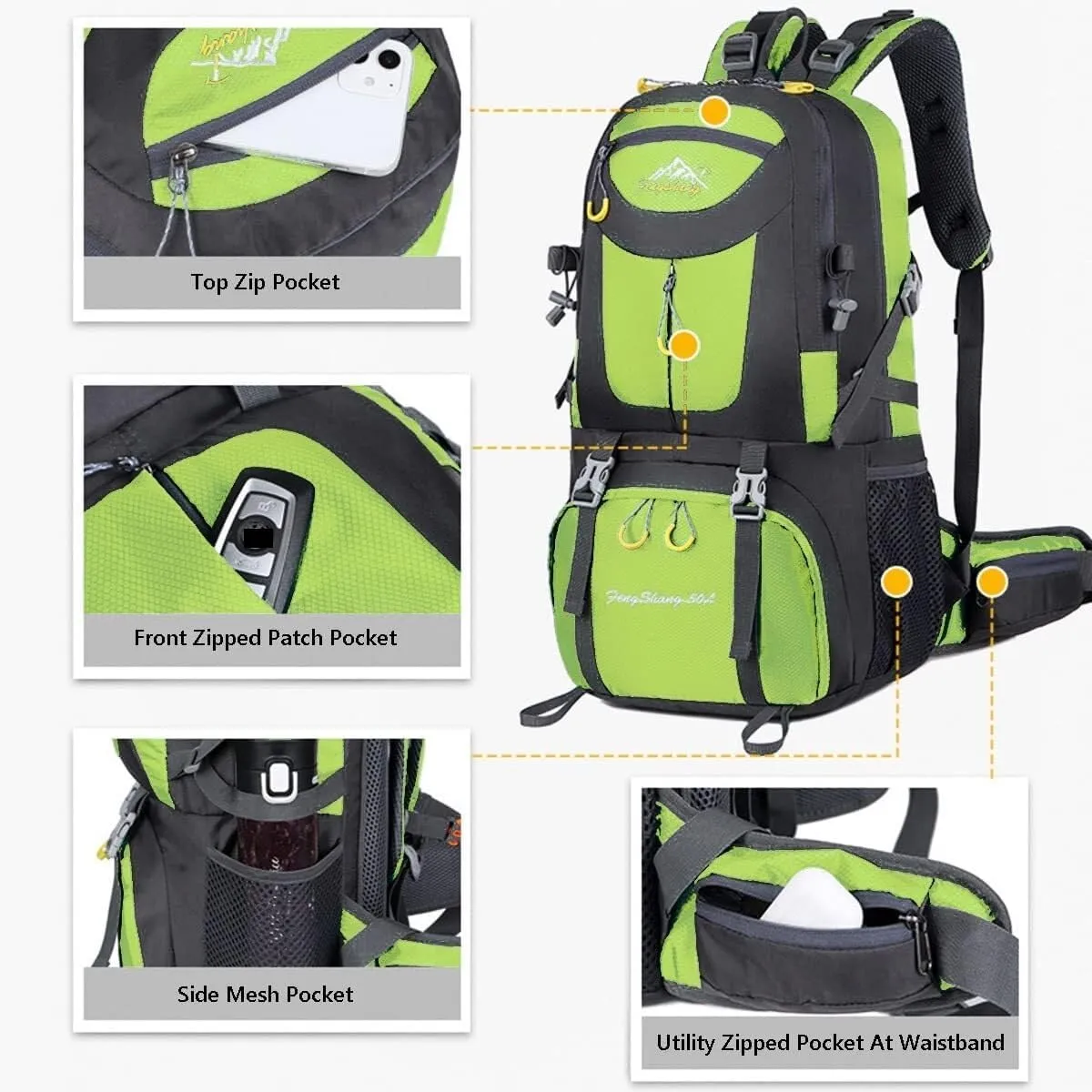 Hiking Backpack 50L Climbing Camping Backpack Large Rucksack for Trekking Travel Outdoor Sport(Green)