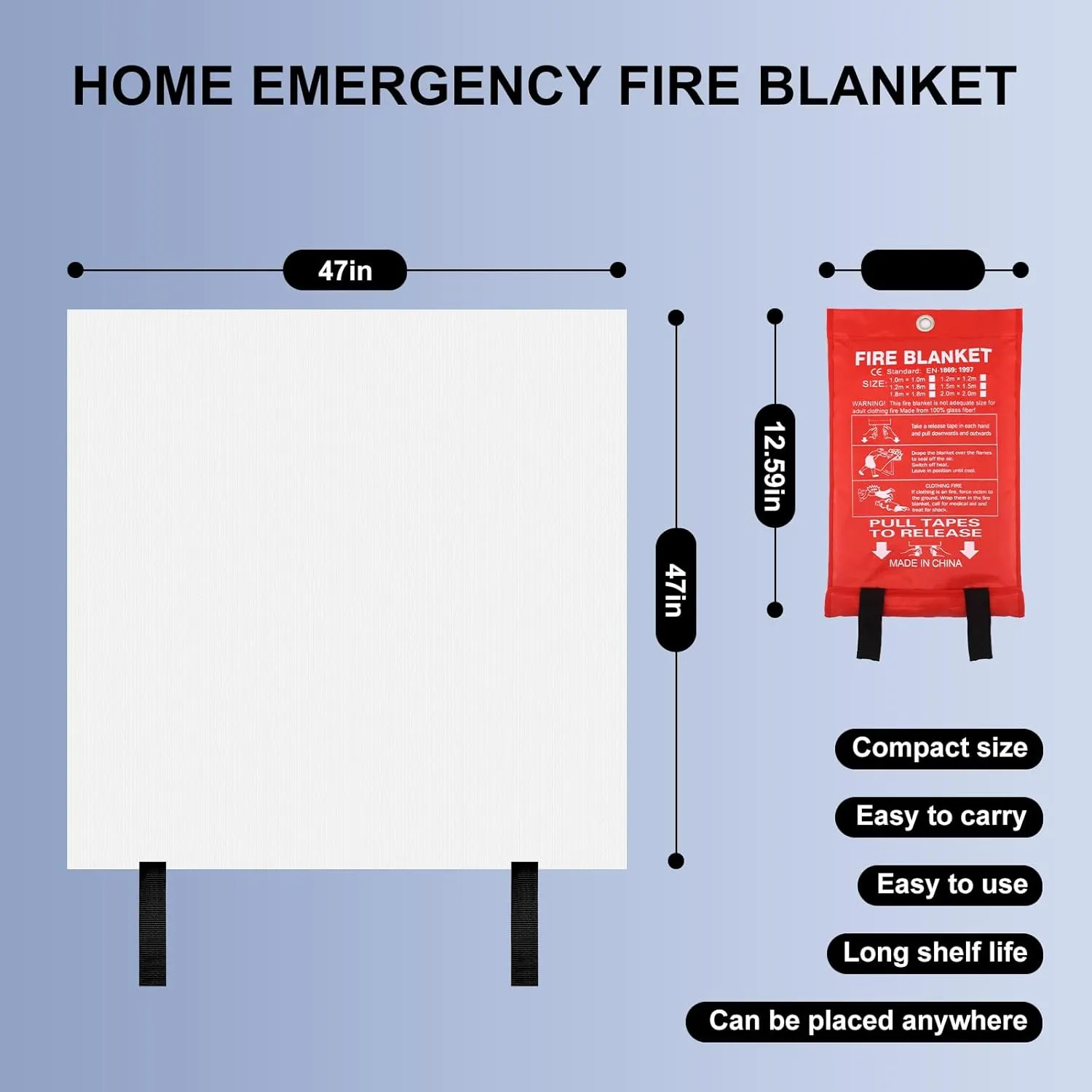 Home Emergency Fire Blankets 47“ x 47” Fiberglass Fire Blankets Essential Emergency Fire Blankets for Home and Kitchen 2 Packs
