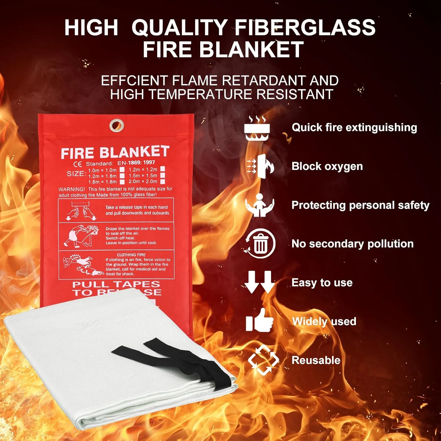 Home Emergency Fire Blankets 47“ x 47” Fiberglass Fire Blankets Essential Emergency Fire Blankets for Home and Kitchen 2 Packs