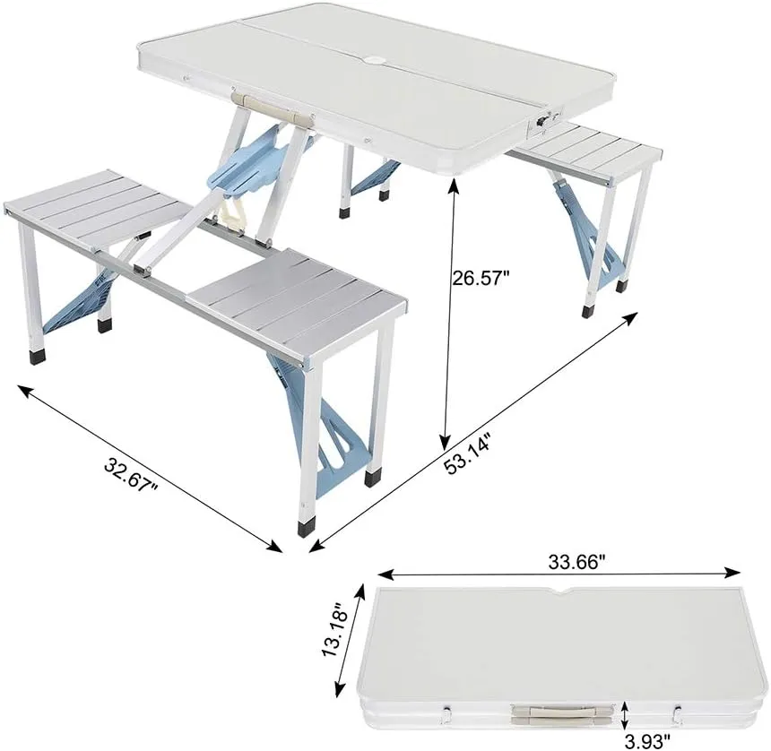 HomVent Folding Table Fold-in Multipurpose Folding Utility Table for Picnic Party Dining Camp Tables (Aluminum, 53.15 x 32.68 x 26.57 inch)