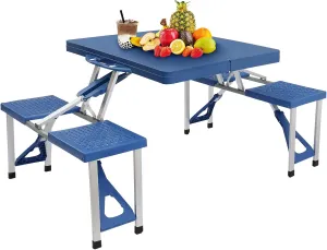 HomVent Height Adjustable Folding Table 3/4/6 Ft Fold-in-Half Multipurpose Folding Utility Table for Picnic Party Dining Camp Tables (Blue, 35.43 x 17.13 x 4.53 inch)