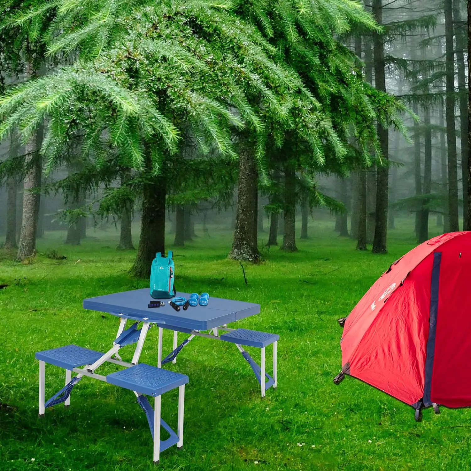 HomVent Height Adjustable Folding Table 3/4/6 Ft Fold-in-Half Multipurpose Folding Utility Table for Picnic Party Dining Camp Tables (Blue, 35.43 x 17.13 x 4.53 inch)
