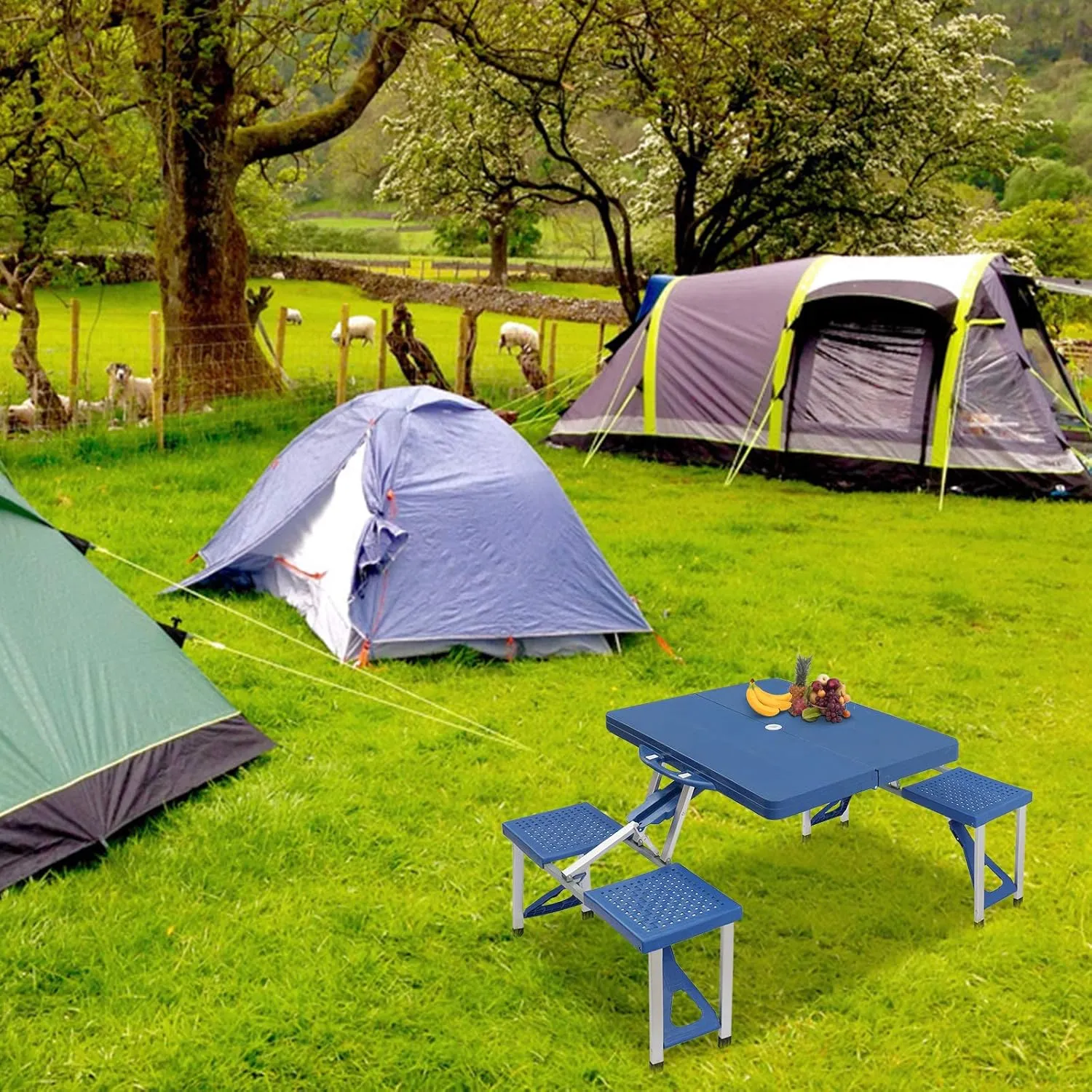 HomVent Height Adjustable Folding Table 3/4/6 Ft Fold-in-Half Multipurpose Folding Utility Table for Picnic Party Dining Camp Tables (Blue, 35.43 x 17.13 x 4.53 inch)