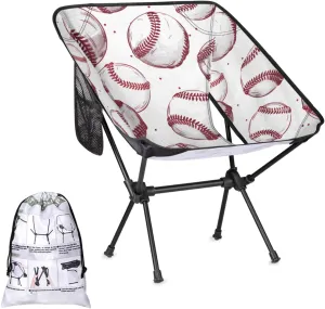 Honeybaby Folding Camping Chair Baseballs Printed Camping Chairs Lightweight Portable Chair Outdoor Foldable Chairs for Camping Travel Picnic Beach Hiking