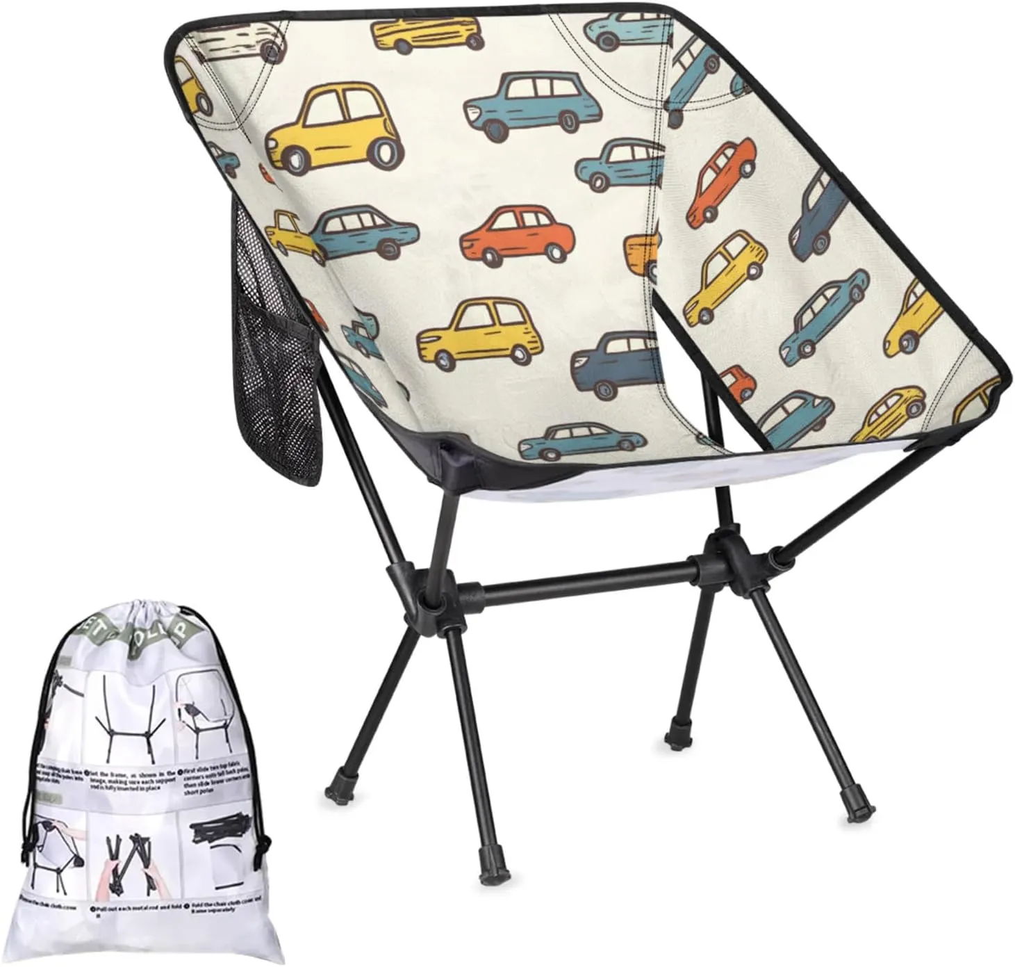 Honeybaby Folding Camping Chair Cartoon Cars Theme Camping Chairs Lightweight Portable Chair Outdoor Foldable Chairs for Camping Travel Picnic Beach Hiking