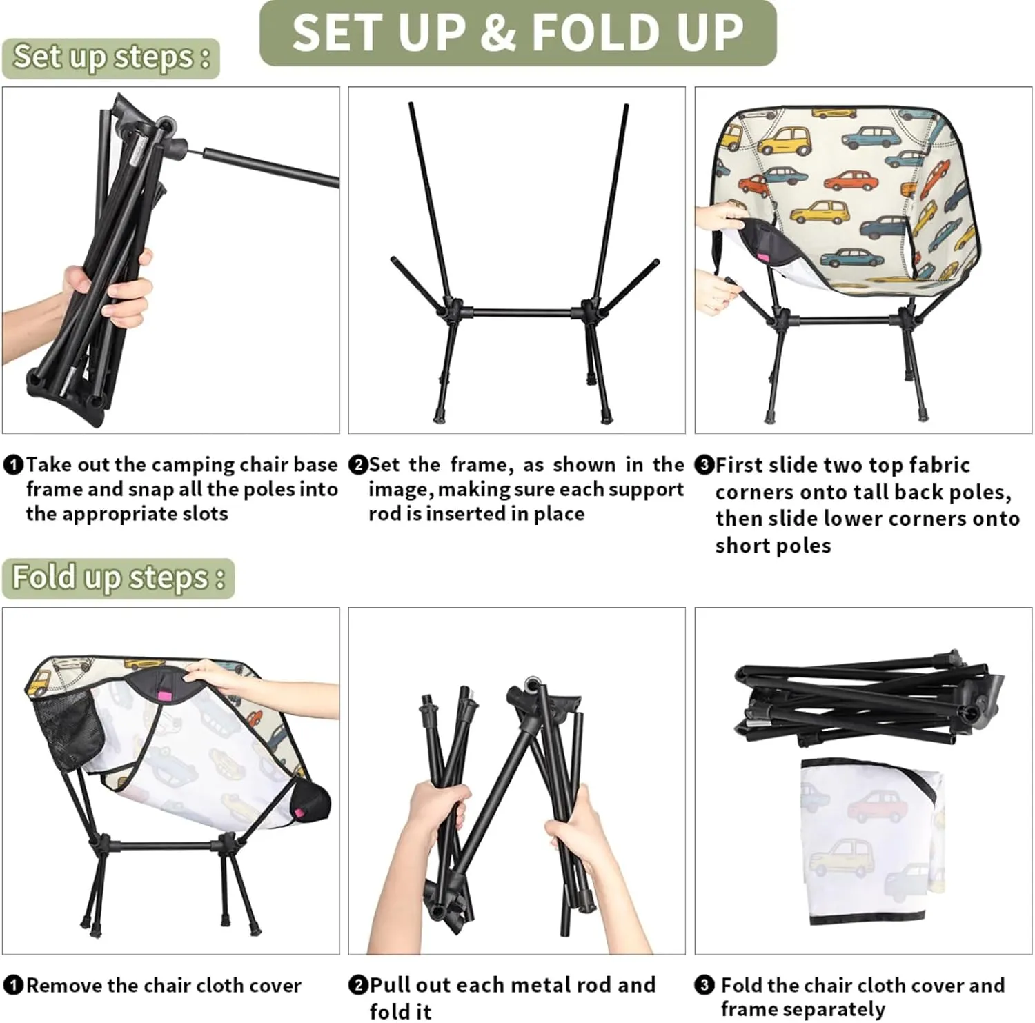 Honeybaby Folding Camping Chair Cartoon Cars Theme Camping Chairs Lightweight Portable Chair Outdoor Foldable Chairs for Camping Travel Picnic Beach Hiking